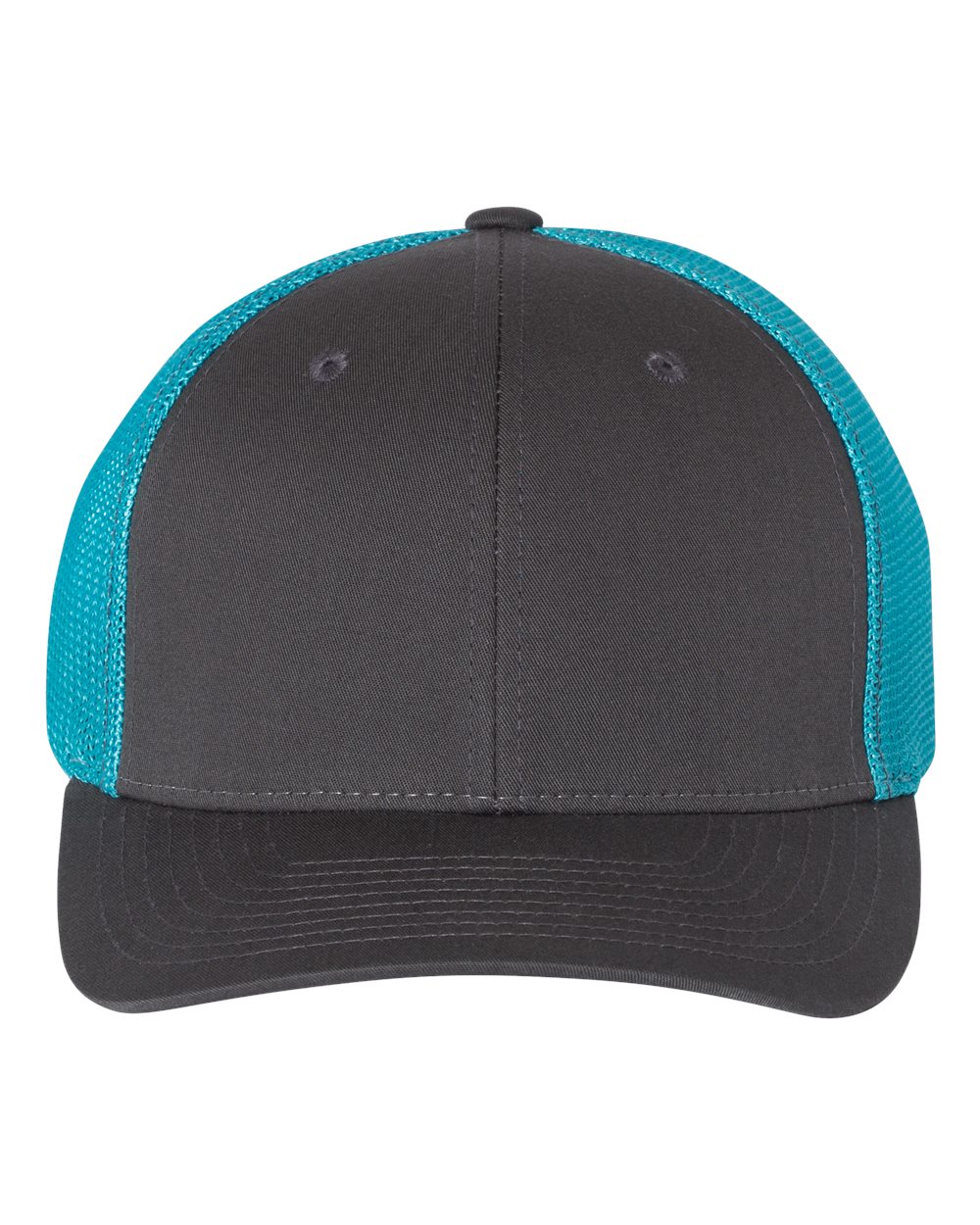 Front View of Charcoal/ Neon Blue R-Flex Trucker Cap - 110