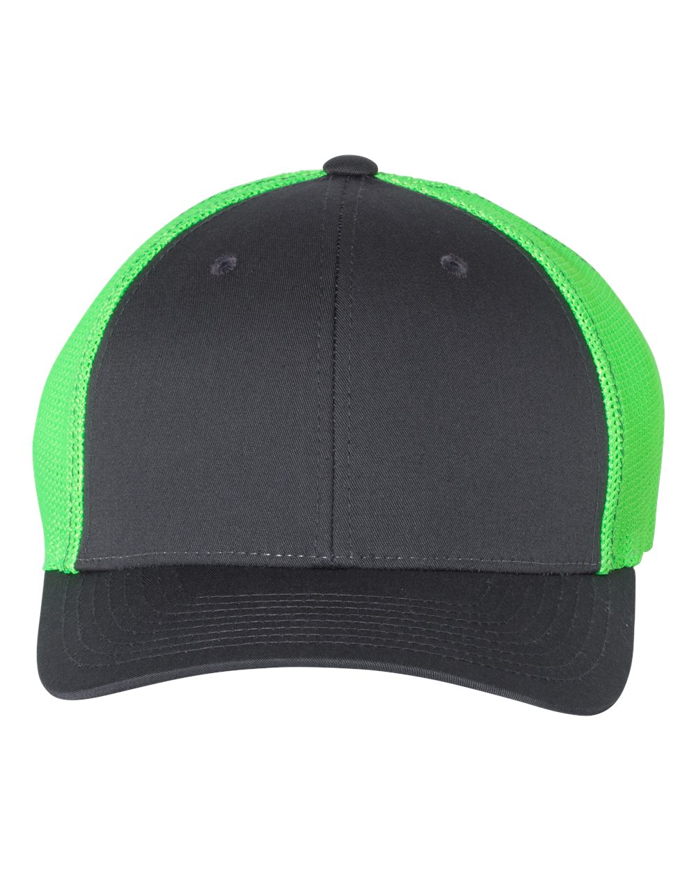 Front View of Charcoal/ Neon Green R-Flex Trucker Cap - 110