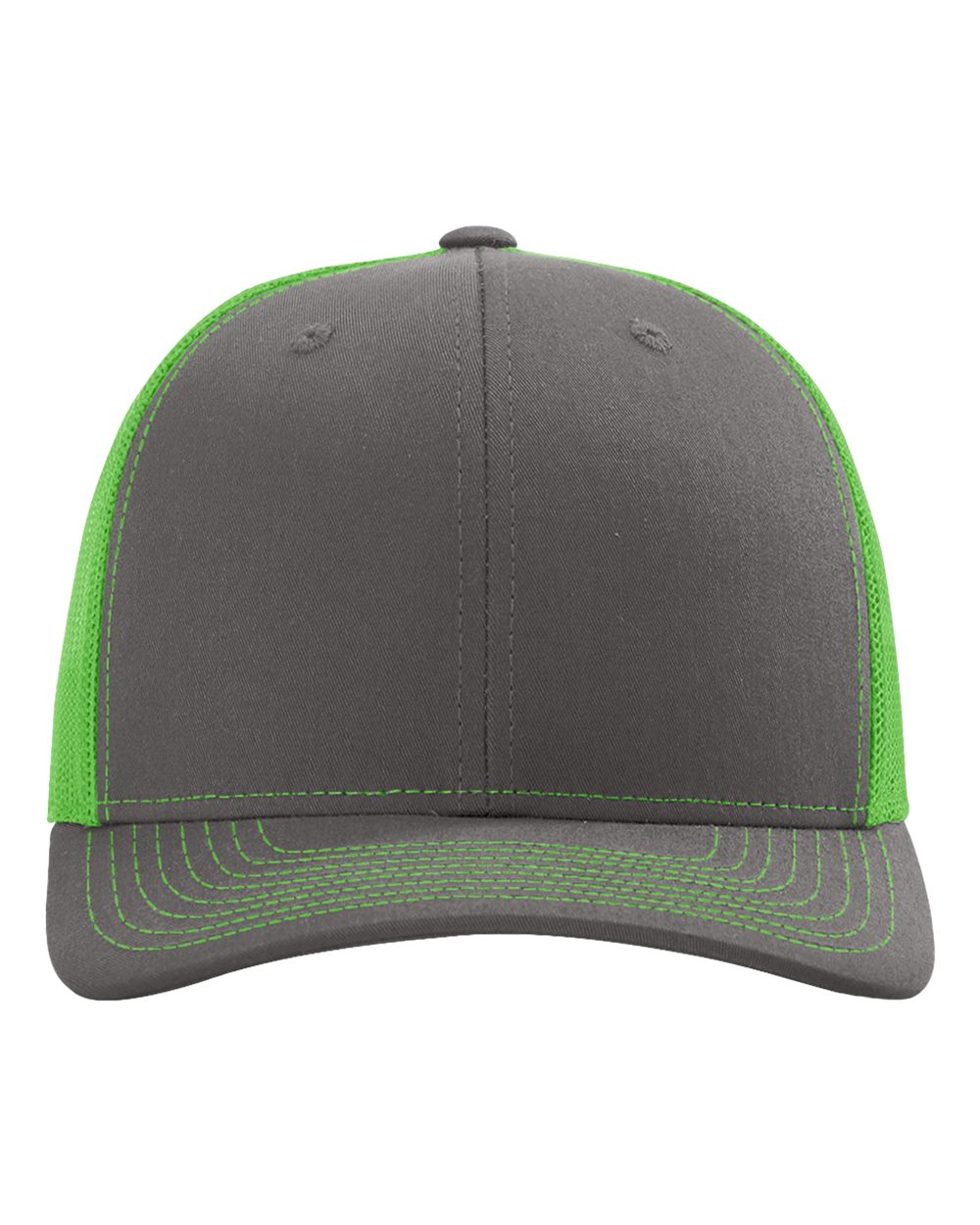 Front View of Charcoal/ Neon Green Snapback Trucker Cap - 112