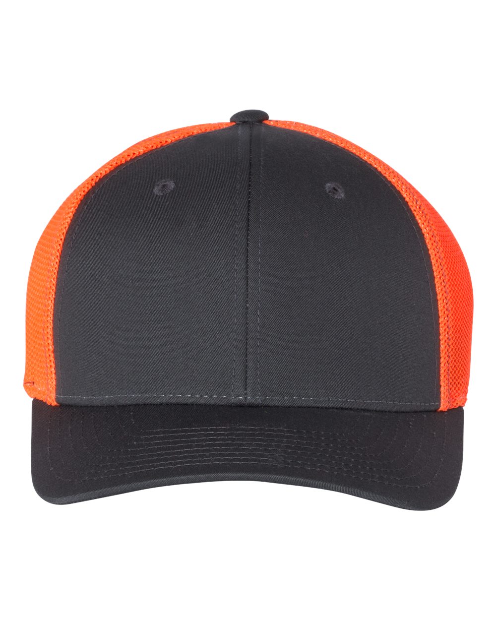 Front View of Charcoal/ Neon Orange R-Flex Trucker Cap - 110