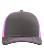 Front View of Charcoal/ Neon Pink Snapback Trucker Cap - 112