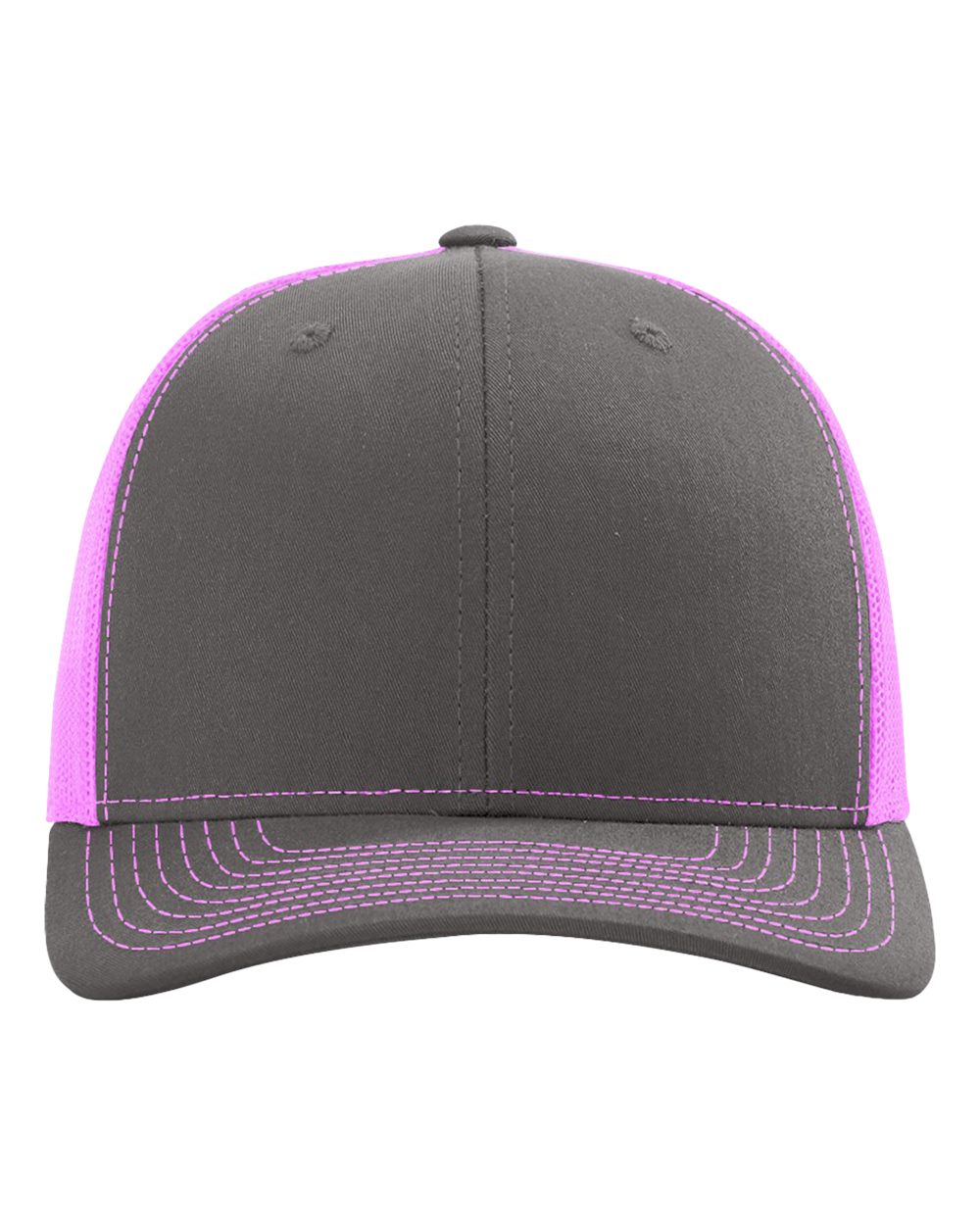 Front View of Charcoal/ Neon Pink Snapback Trucker Cap - 112