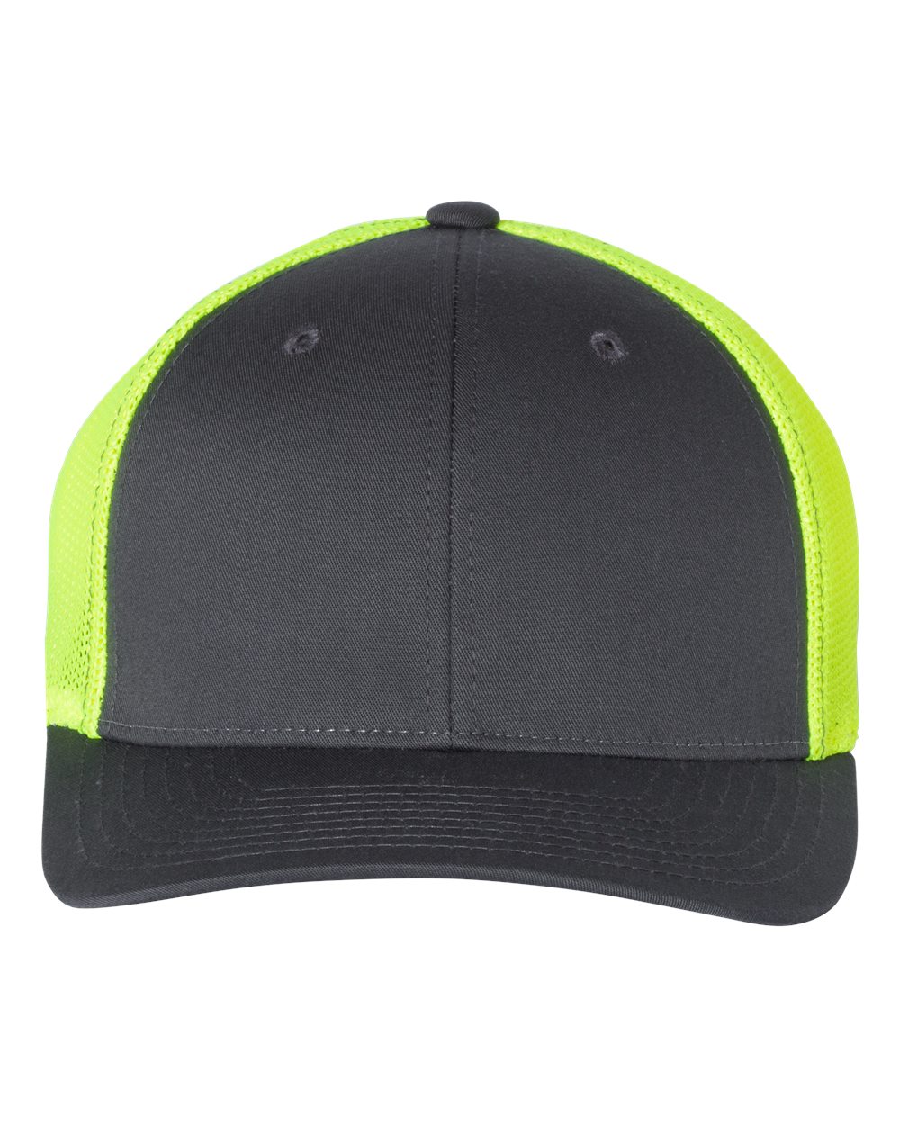 Front View of Charcoal/ Neon Yellow R-Flex Trucker Cap - 110