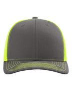Front View of Charcoal/ Neon Yellow Snapback Trucker Cap - 112