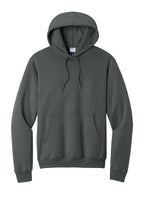 Front View of Charcoal Port & Co Core Fleece Pullover Hooded Sweatshirt. PC78H