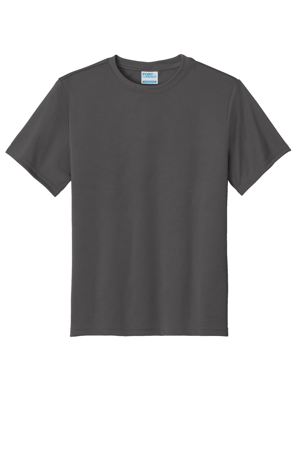 Front View of Charcoal Port & Co Youth Performance Tee. PC380Y