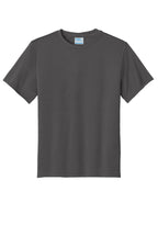 Front View of Charcoal Port & Co Youth Performance Tee. PC380Y
