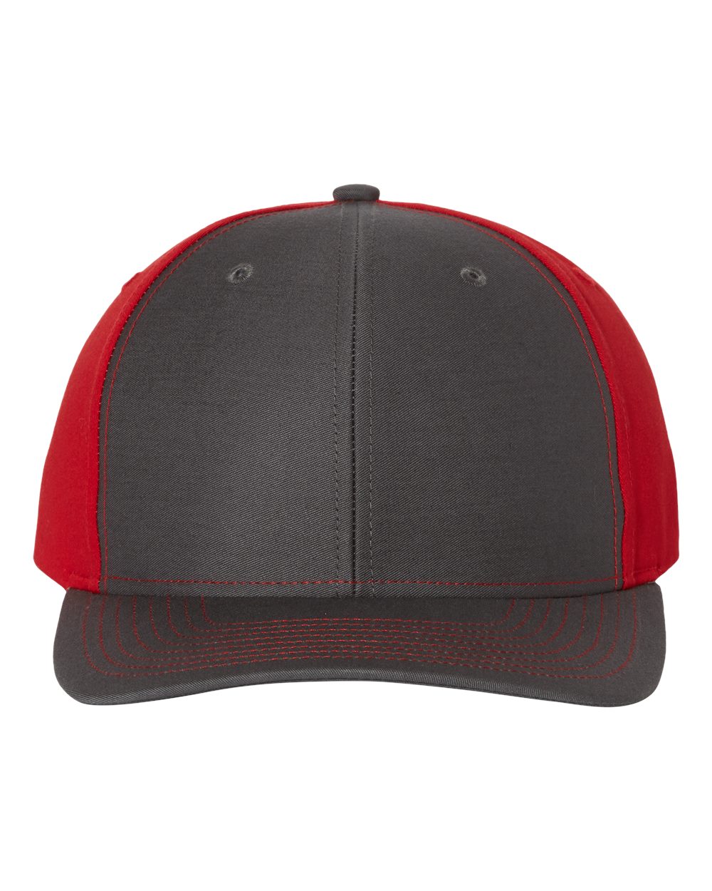 Front View of Charcoal/ Red Twill Back Trucker Cap - 312