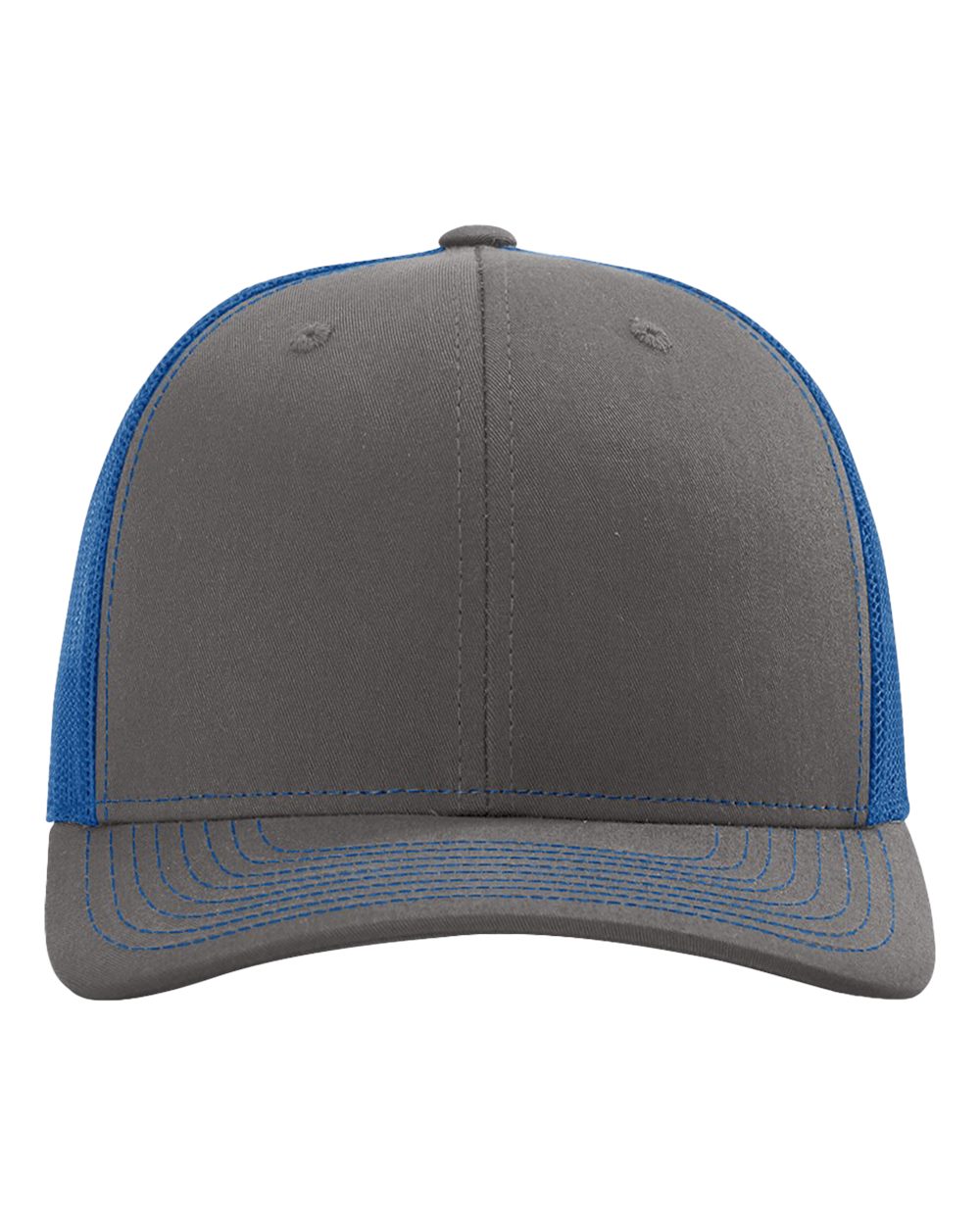 Front View of Charcoal/ Royal Snapback Trucker Cap - 112