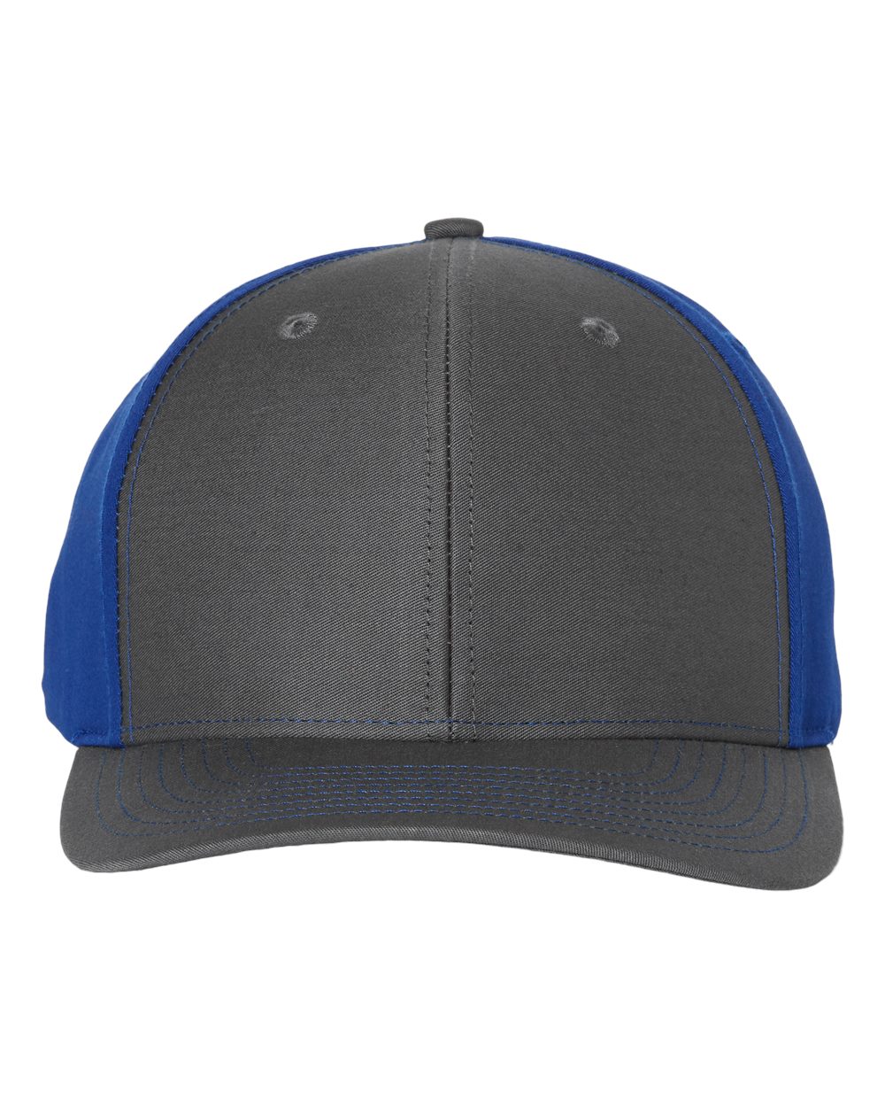 Front View of Charcoal/ Royal Twill Back Trucker Cap - 312