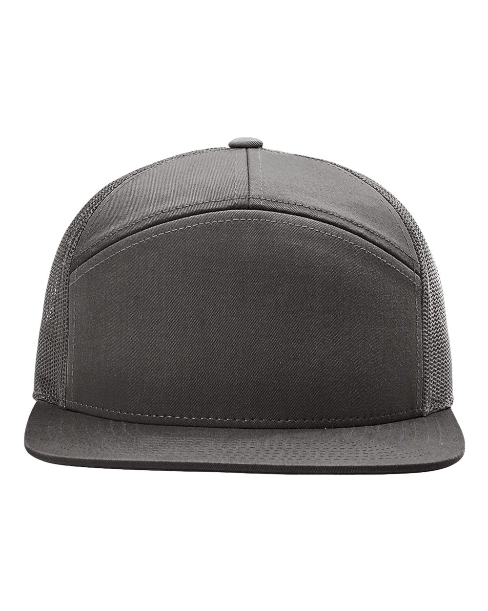 Front View of Charcoal Seven-Panel Trucker Cap - 168