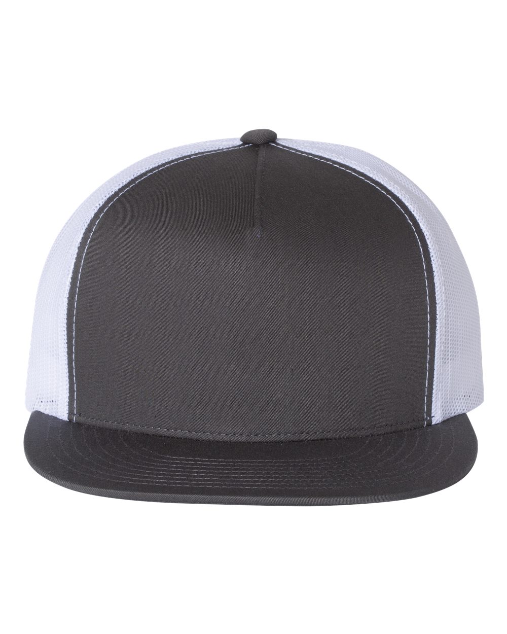 Front View of Charcoal/ White Five-Panel Classic Trucker Cap - 6006
