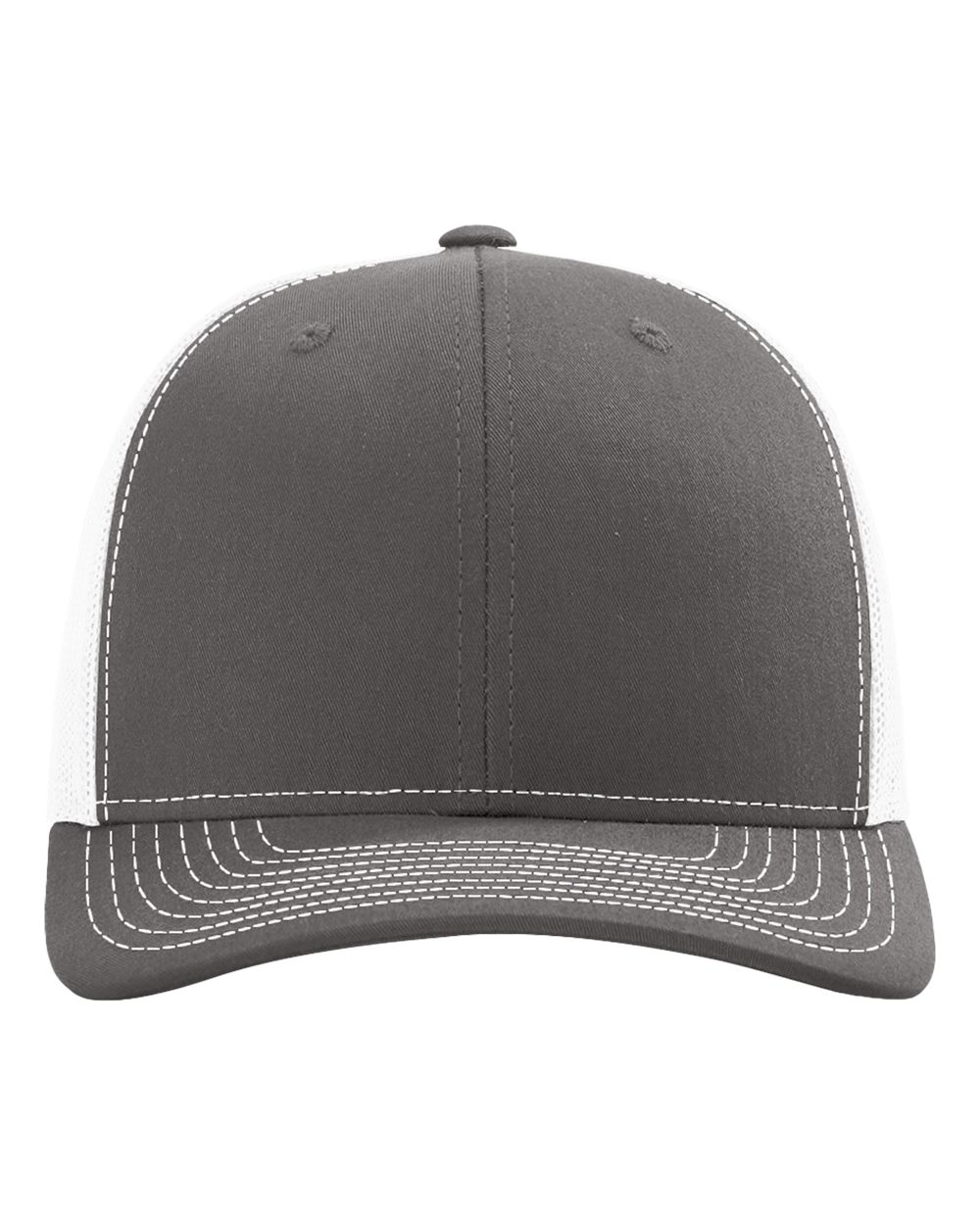 Front View of Charcoal/ White Snapback Trucker Cap - 112