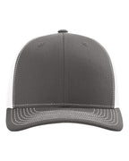 Front View of Charcoal/ White Snapback Trucker Cap - 112