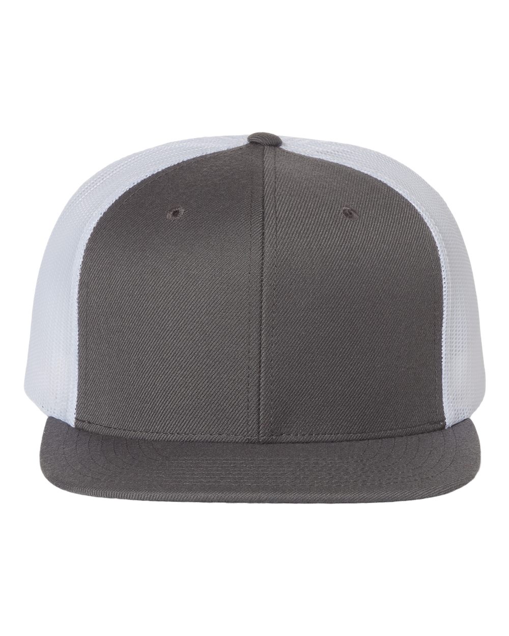 Front View of Charcoal/ White Wool Blend Flat Bill Trucker Cap - 511