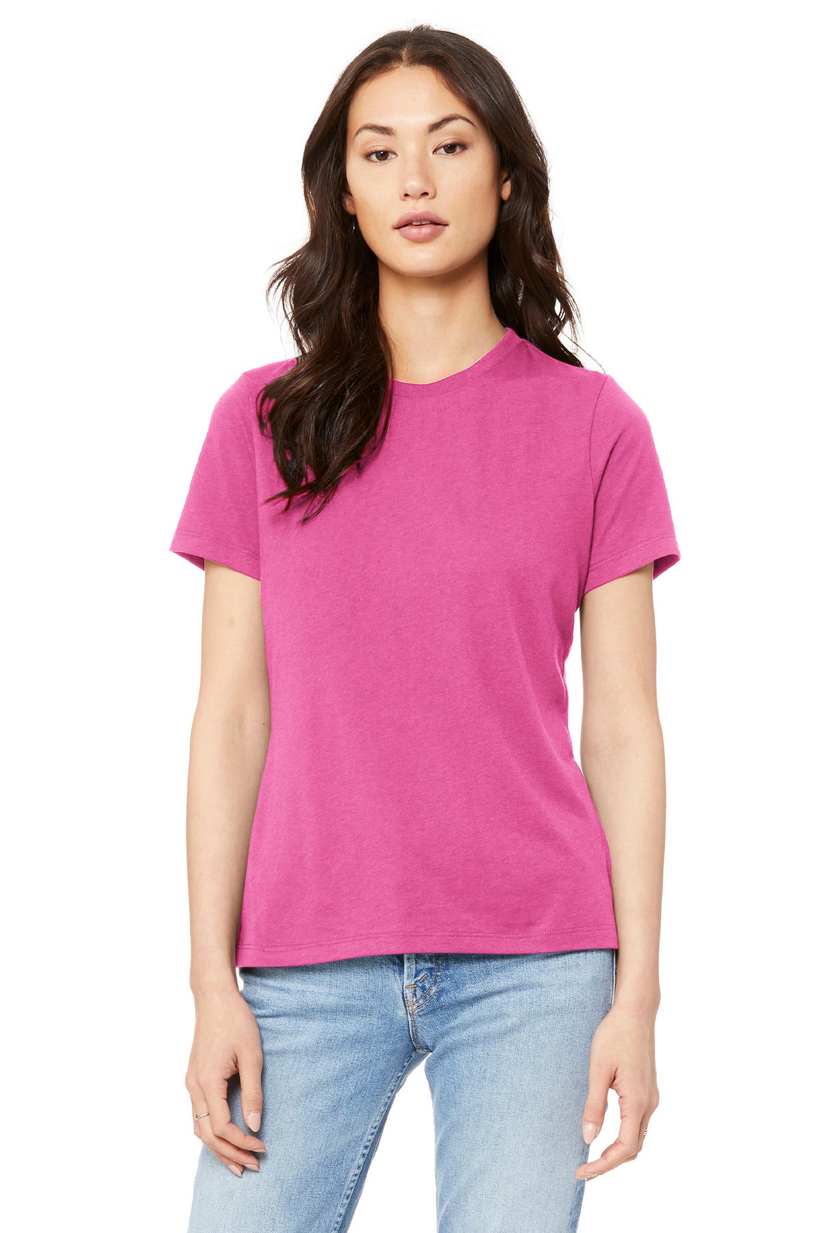 Front View of CharityPnk BELLA+CANVAS Women's Relaxed Jersey Short Sleeve Tee. BC6400