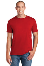 Front View of Cherry Red Gildan Softstyle T-Shirt. 64000
