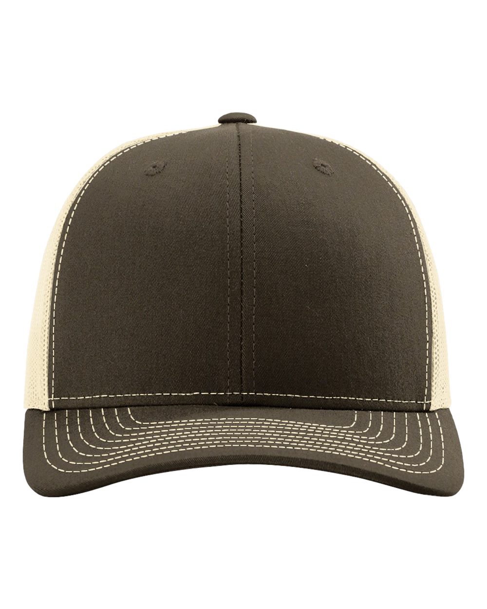 Front View of Chocolate Chip/ Birch Snapback Trucker Cap - 112