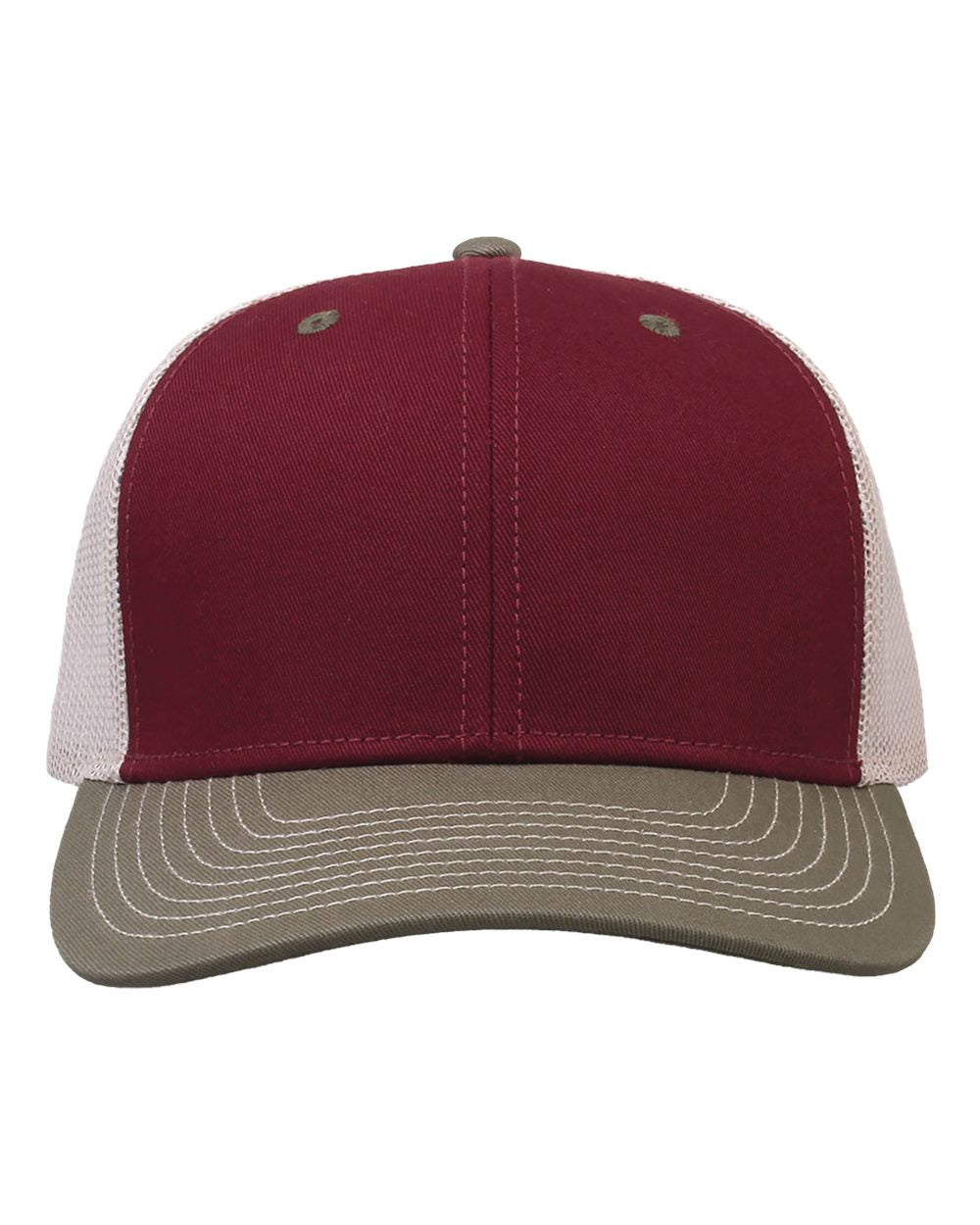 Front View of Cinnamon Red/ Olive Green/ Stone Everyday Trucker Cap - GB452E