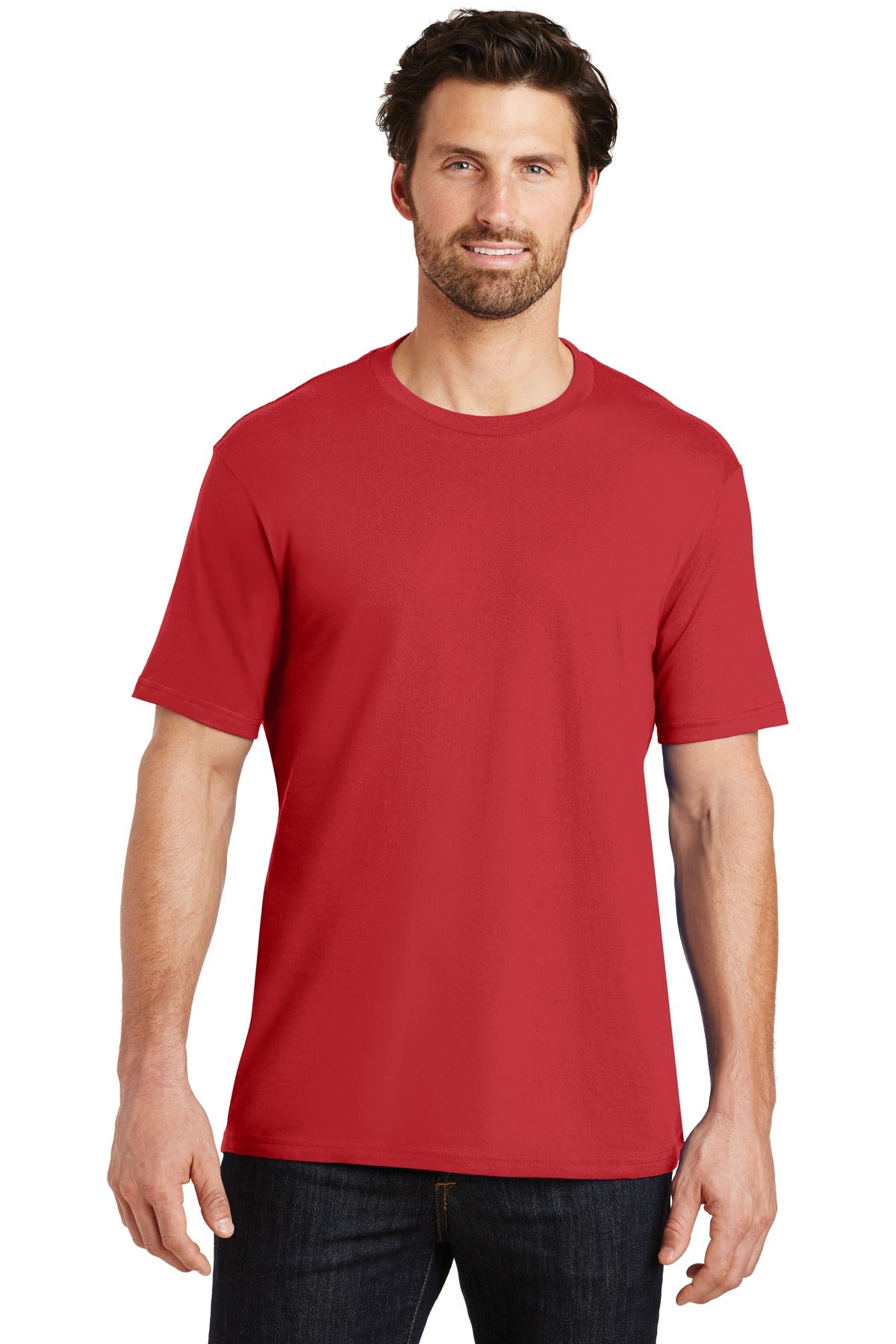 Front View of Classic Red District Perfect Weight Tee. DT104