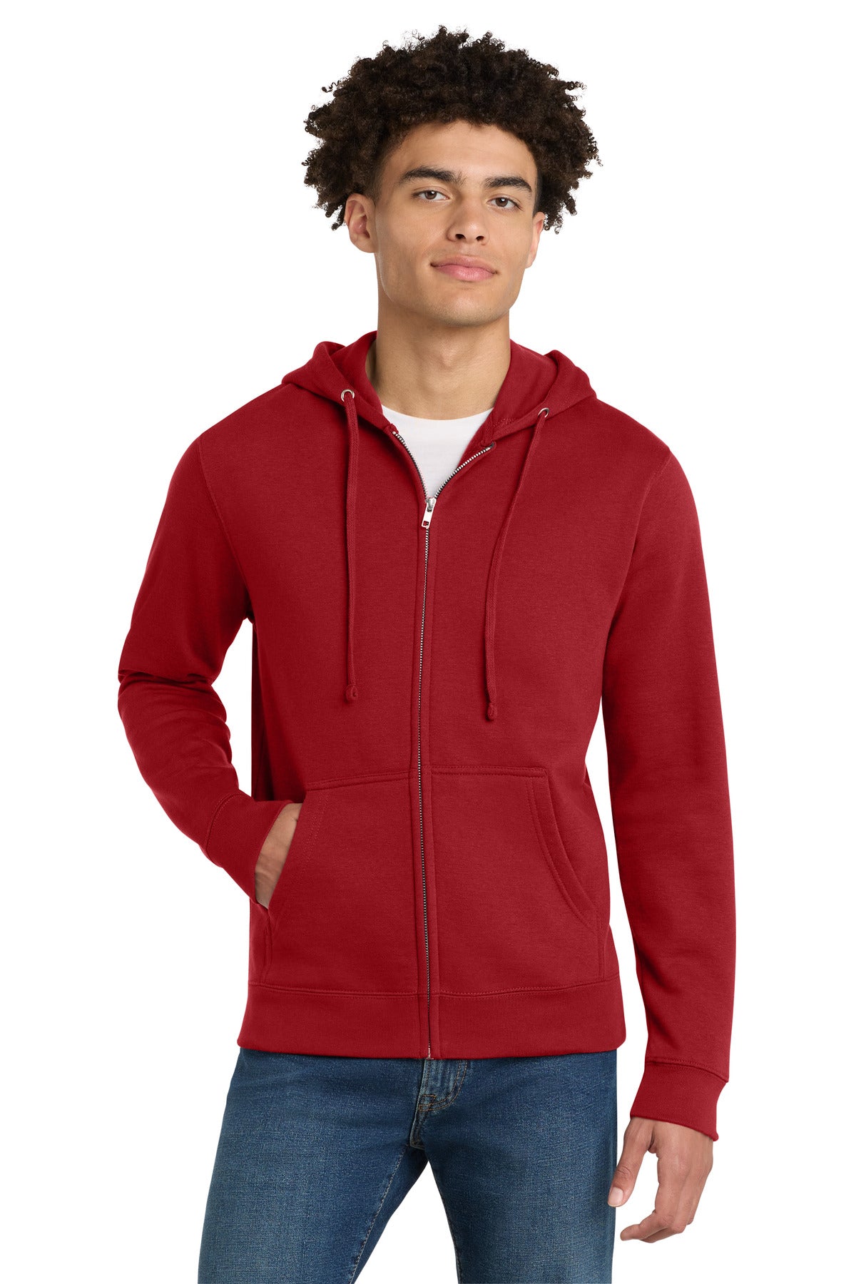 Front View of Classic Red District V.I.T. Fleece Full-Zip Hoodie DT6102
