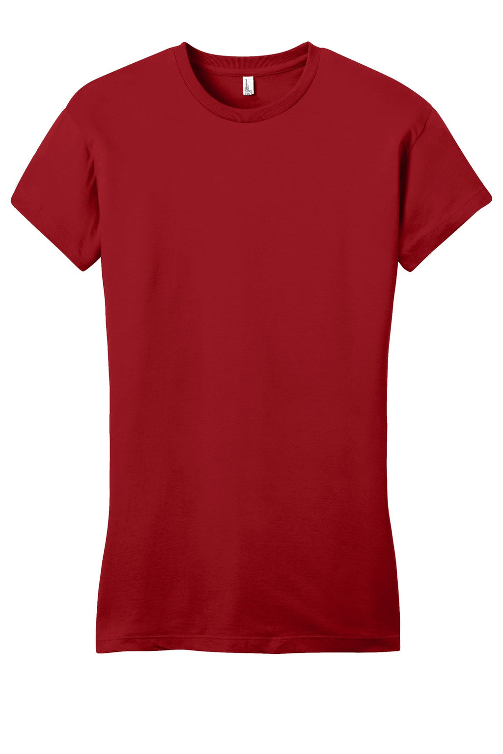 Front View of Classic Red District Women's Fitted Very Important Tee . DT6001