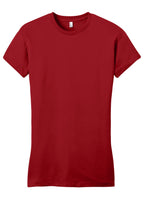 Front View of Classic Red District Women's Fitted Very Important Tee . DT6001