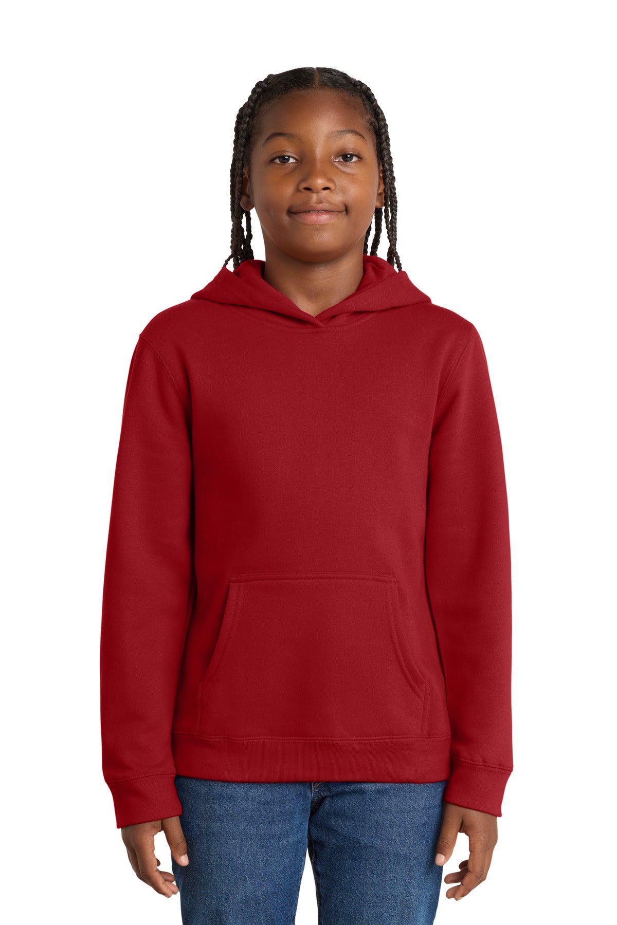 Front View of Classic Red District Youth V.I.T. Fleece Hoodie DT6100Y