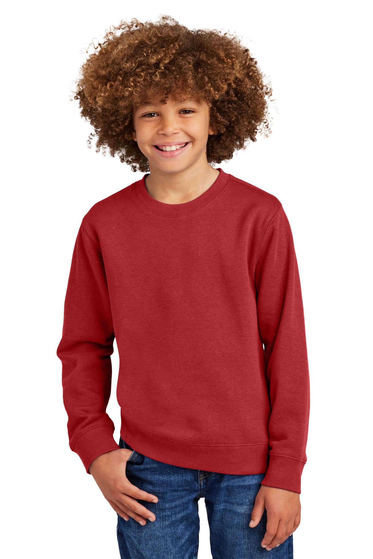 Front View of ClassicRed District Youth V.I.T. Fleece Crew DT6104Y