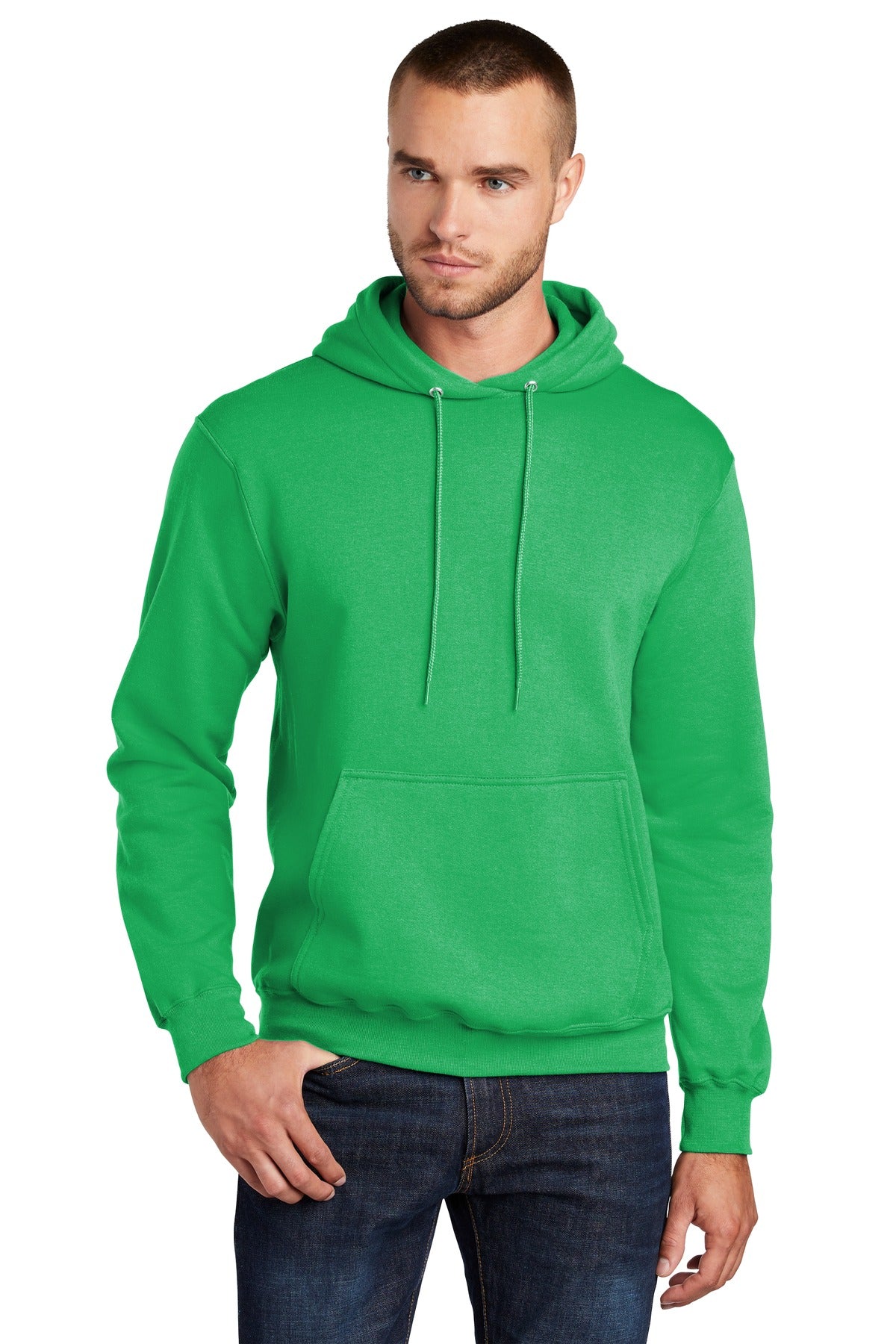 Front View of Clover Green Port & Co Core Fleece Pullover Hooded Sweatshirt. PC78H