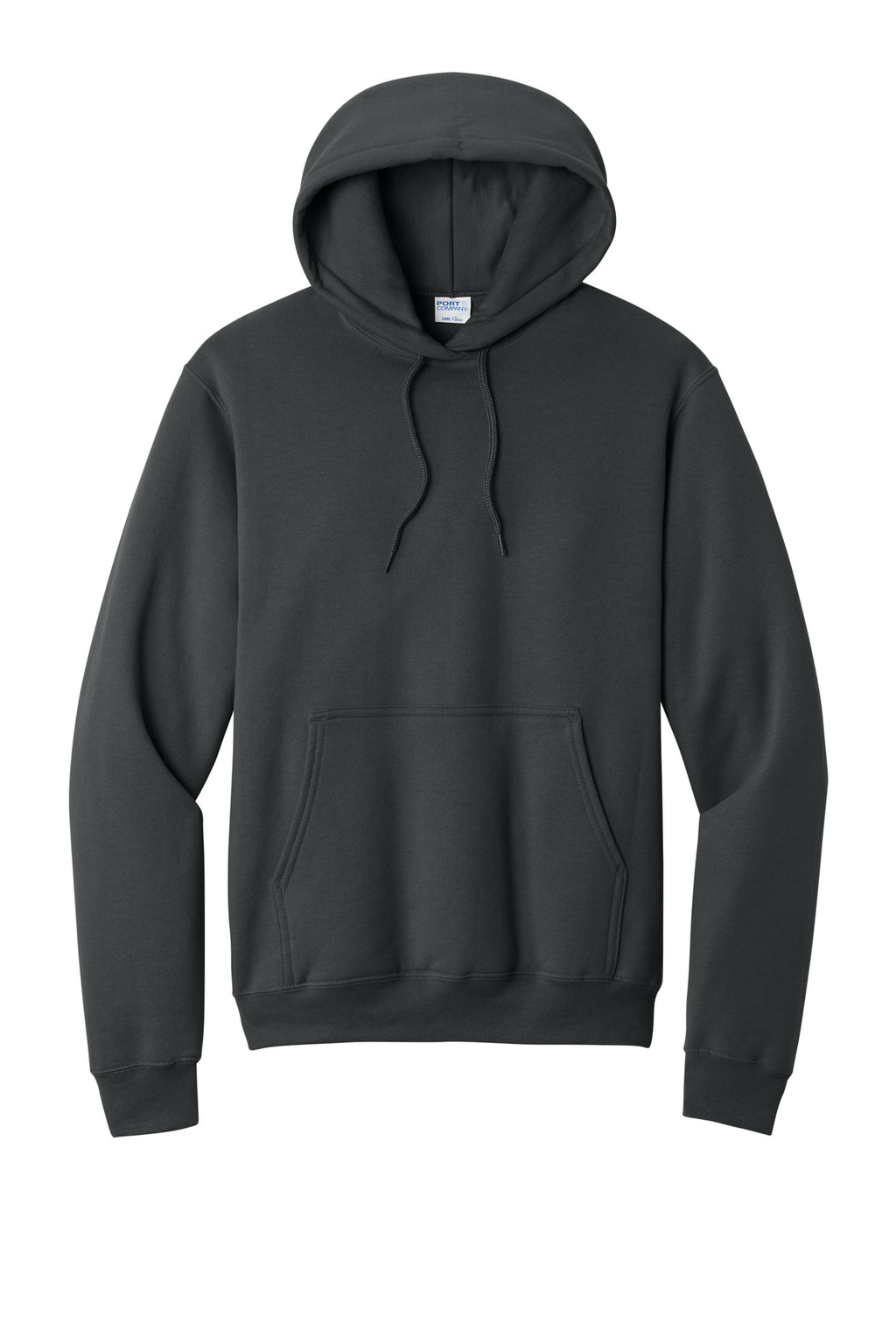 Front View of CoalGrey Port & Co Core Fleece Pullover Hooded Sweatshirt. PC78H