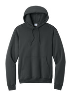 Front View of CoalGrey Port & Co Core Fleece Pullover Hooded Sweatshirt. PC78H
