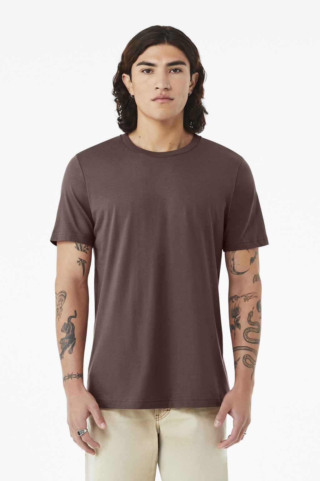 Front View of Cocoa BELLA+CANVAS Unisex Jersey Short Sleeve Tee. BC3001