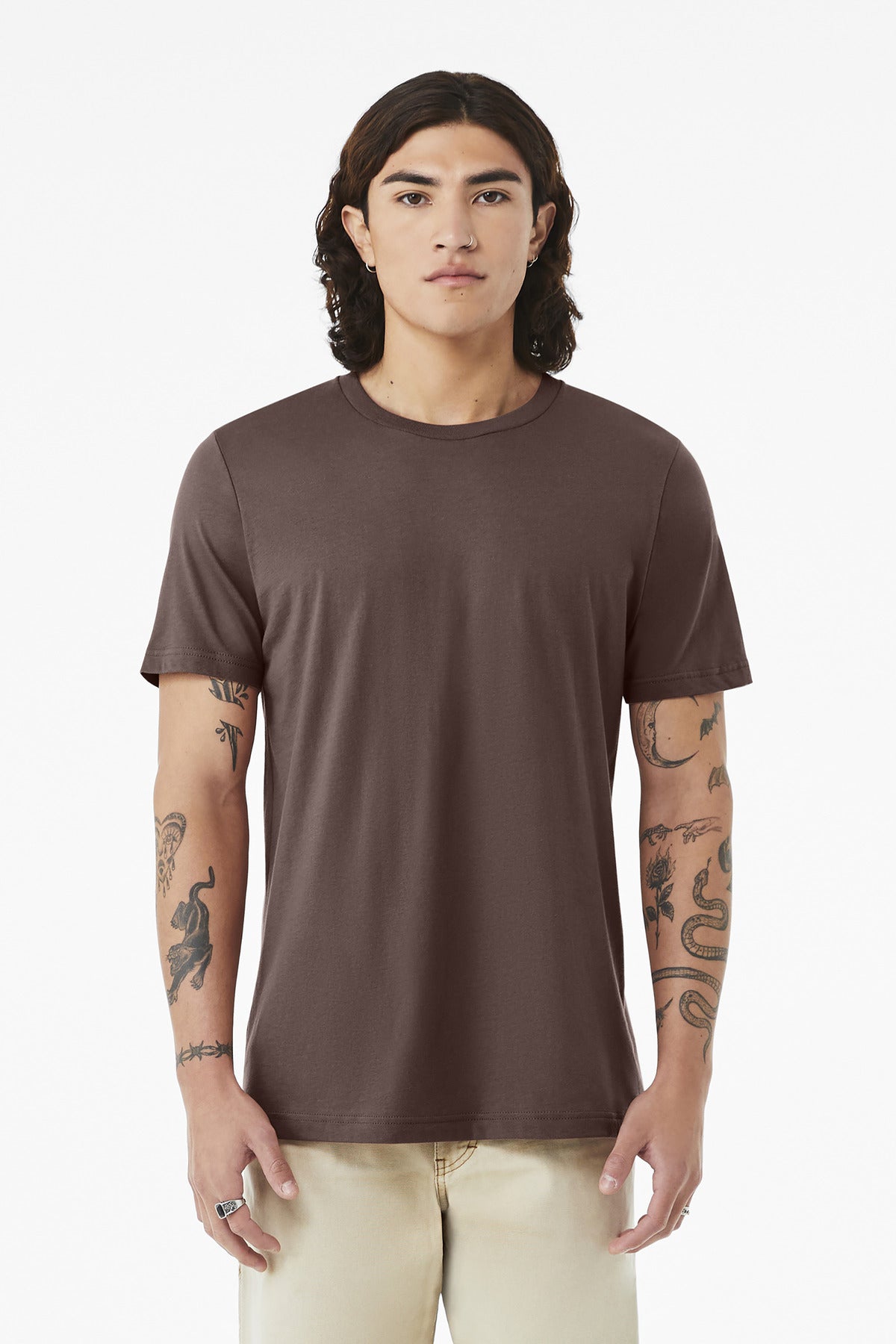 Front View of Cocoa BELLA+CANVAS Unisex Jersey Short Sleeve Tee. BC3001