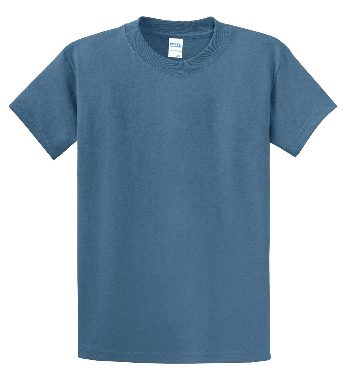 Front View of Colonial Blue Port & Co Essential Tee. PC61