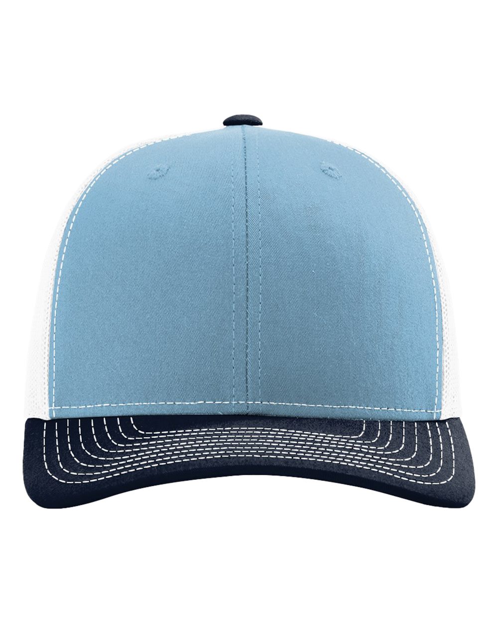 Front View of Columbia Blue/ White/ Navy Snapback Trucker Cap - 112