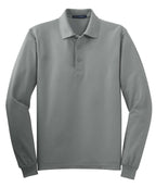 Front View of Cool Gray Port Authority Silk Touch Long Sleeve Polo. K500LS