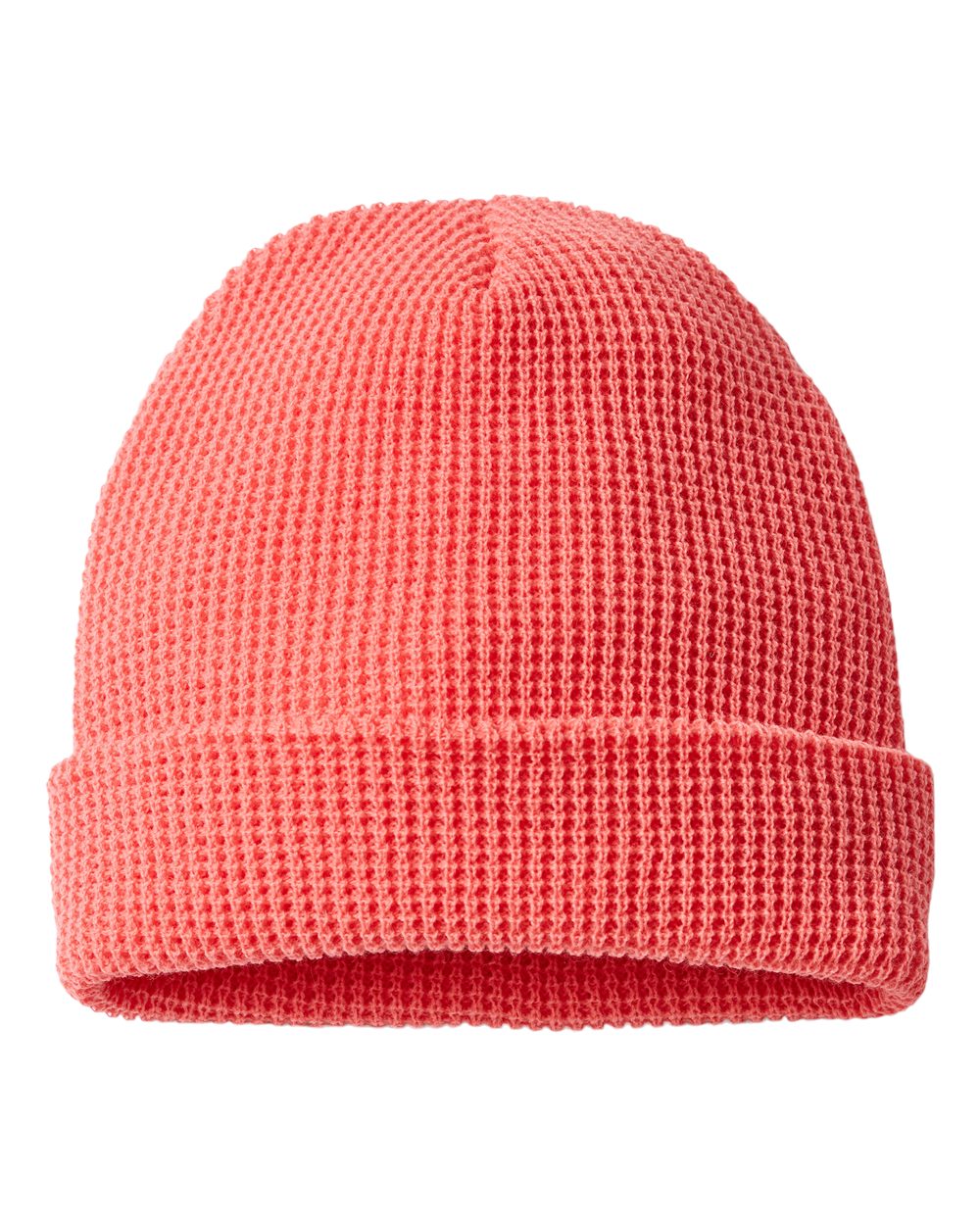 Front View of Coral Waffle Cuffed Beanie - 146R