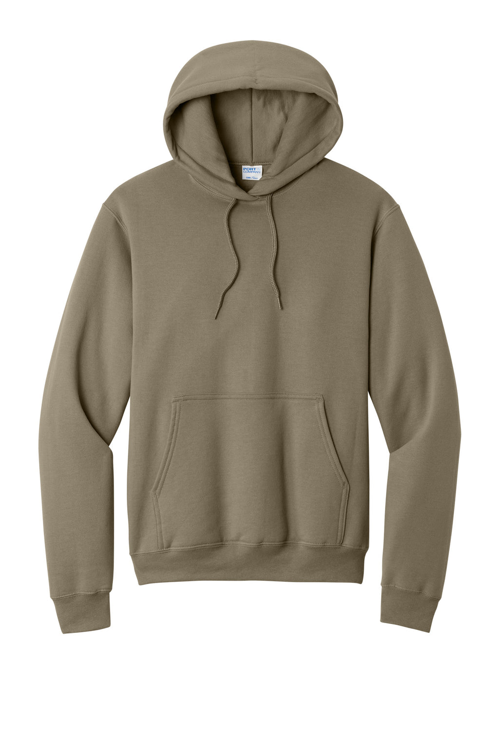 Front View of Coyote Brown Port & Co Core Fleece Pullover Hooded Sweatshirt. PC78H
