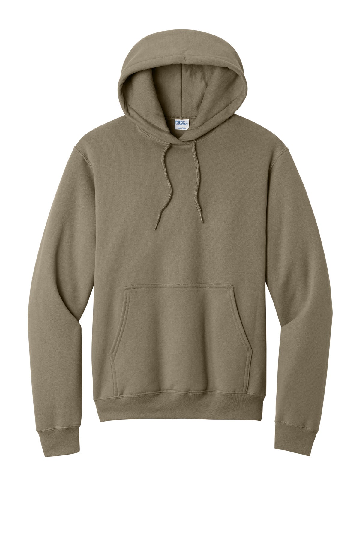Front View of Coyote Brown Port & Co Core Fleece Pullover Hooded Sweatshirt. PC78H