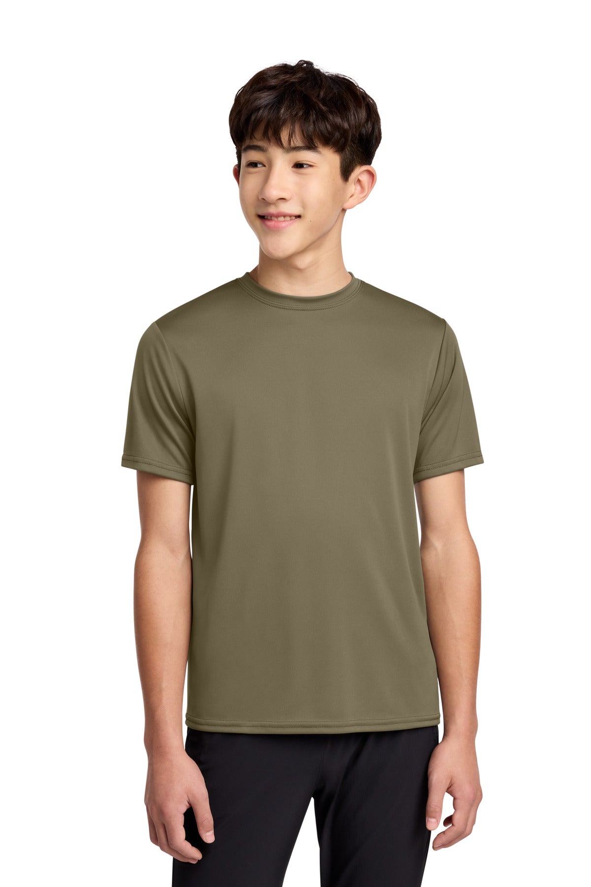 Front View of CoyoteBrn Port & Co Youth Performance Tee. PC380Y