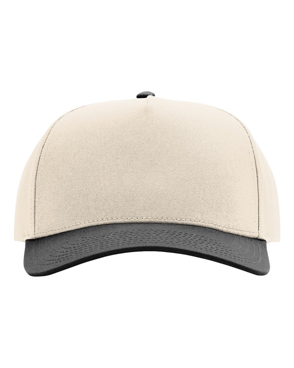 Front View of Cream/ Black Full Fabric Five-Panel Champ Cap - 323FPC