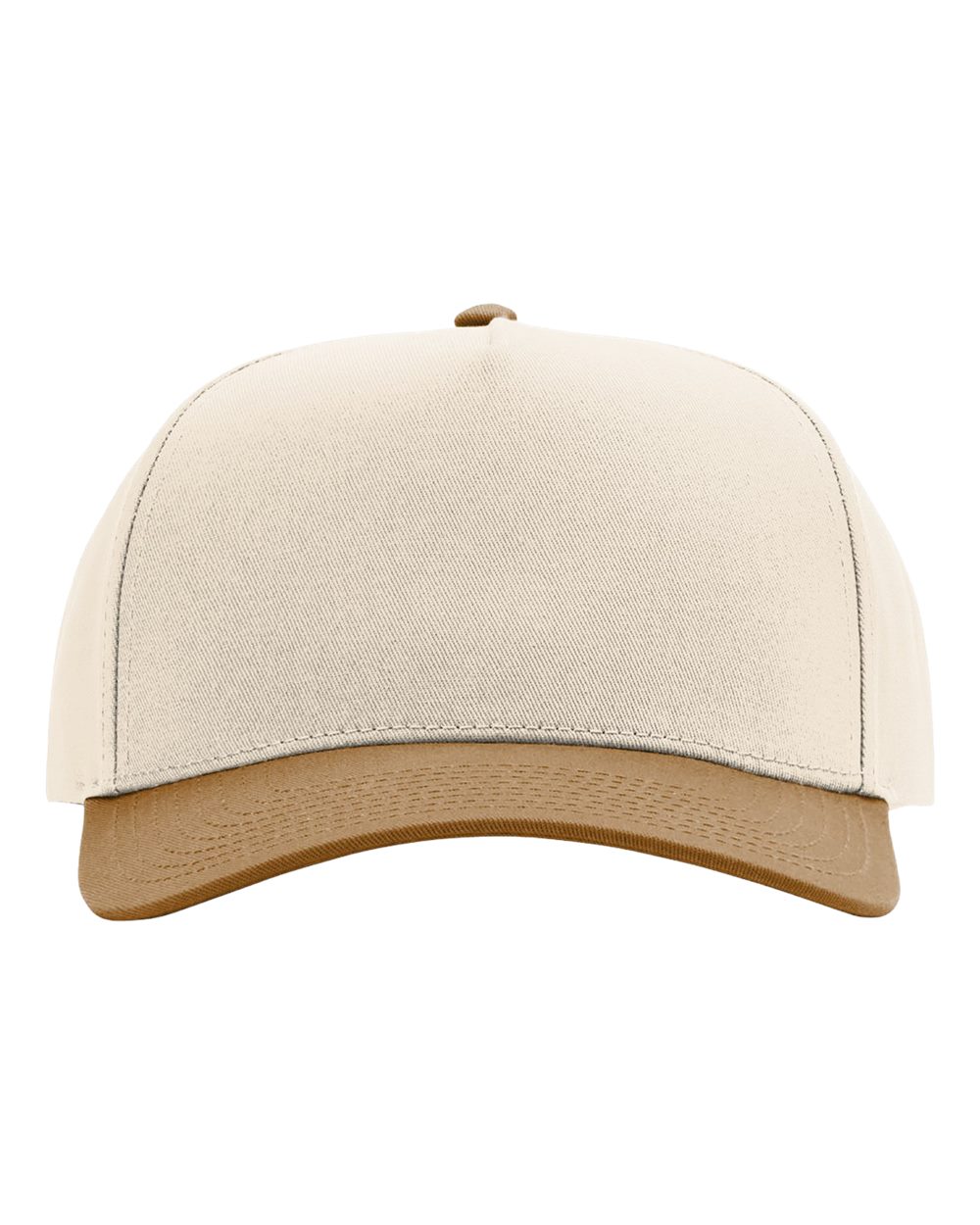 Front View of Cream/ Caramel Full Fabric Five-Panel Champ Cap - 323FPC