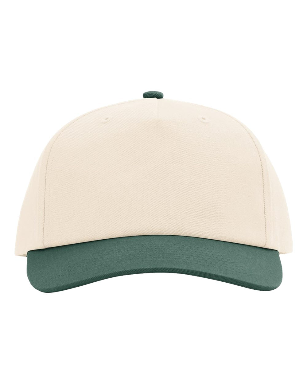 Front View of Cream/ Dark Green Five-Panel Gramps Cap - 356
