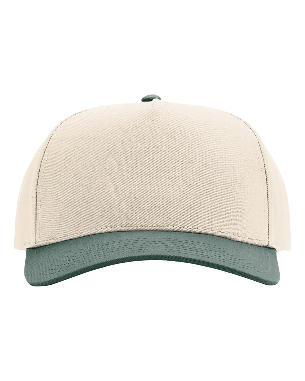 Front View of Cream/ Dark Green Full Fabric Five-Panel Champ Cap - 323FPC