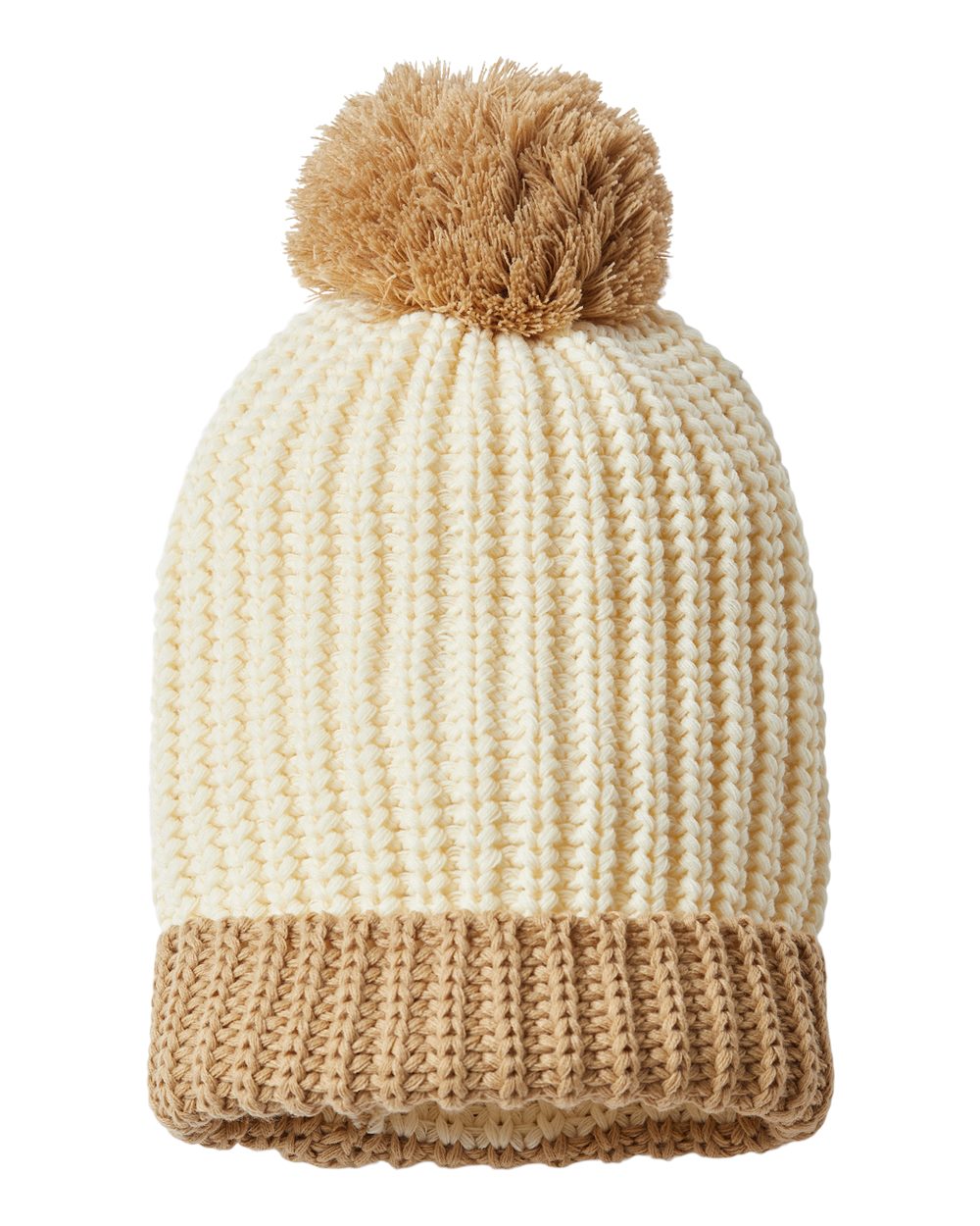 Front View of Cream/ Mocha Chunky Cable Beanie - 143R