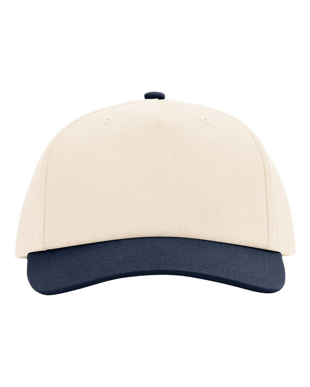 Front View of Cream/ Navy Five-Panel Gramps Cap - 356