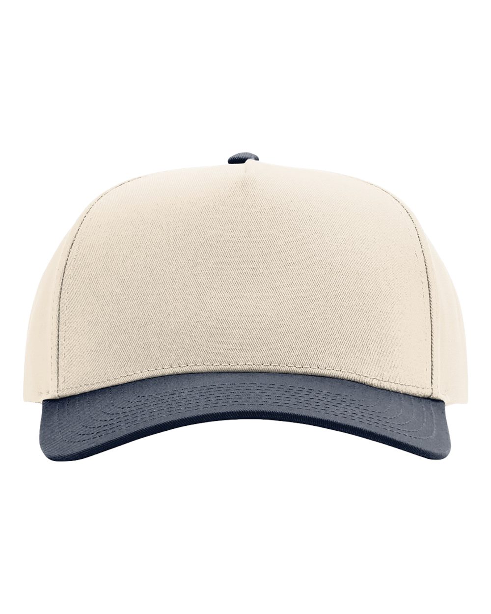 Front View of Cream/ Navy Full Fabric Five-Panel Champ Cap - 323FPC