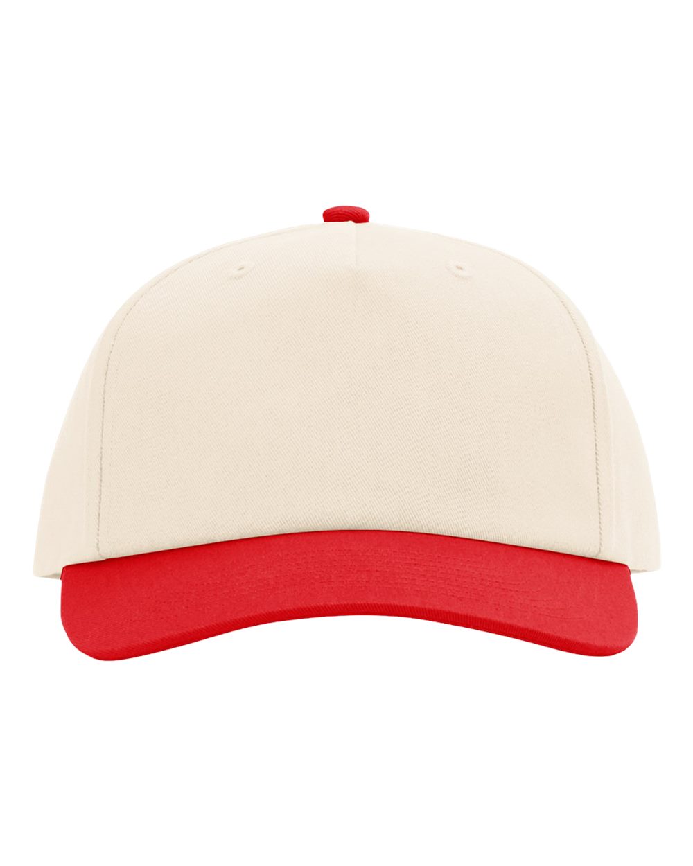 Front View of Cream/ Red Five-Panel Gramps Cap - 356
