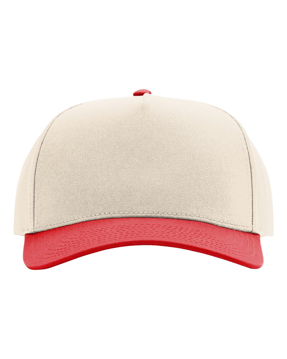 Front View of Cream/ Red Full Fabric Five-Panel Champ Cap - 323FPC